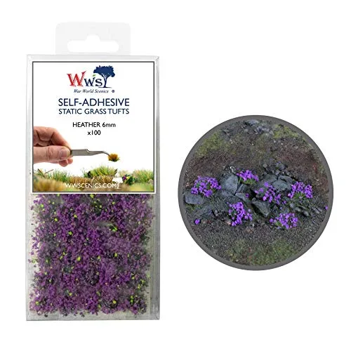 War World Scenics 6mm Heide Lila Selbstklebende Statische Grasbüschel x 100 - Modellbau Modellbahn Landschaftsbau Diorama Miniatur Tabletop Spiele Wargame Modelleisenbahn Geländebau
