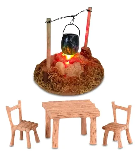 LED-Lagerfeuer Wichtel Zubehör Weihnachten,Miniatur Stadtflamme Mini Lagerfeuer Wichtelzubehör Miniatur Wichtel Zubehör,Feuerstelle Miniatur Möbeltische und Stühle Weihnachten Lagerfeuer Krippe Zubehö