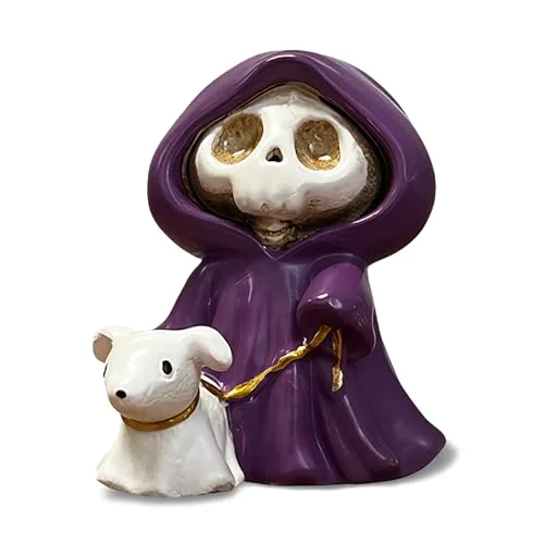 BelleFlair Süß Halloween Figuren Geist Deko: Sensenmann Figur Mit Gehendem Geisterhund, Eine Kleine Halloween Geist Statue, Niedliche Figuren Als Tischdeko Für Zuhause Und Geschenkidee