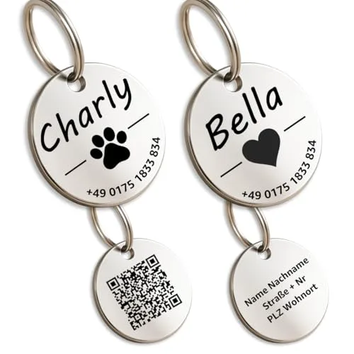 Hundemarke mit Gravur - Personalisiert - Edelstahl - ⌀30mm - Silber - Namensschild für Halsband - Dog Tag - Anhänger Marke für Hunde - mit Symbolauswahl - Tiermarke für Hunde, Katzen, Welpen, Pferde