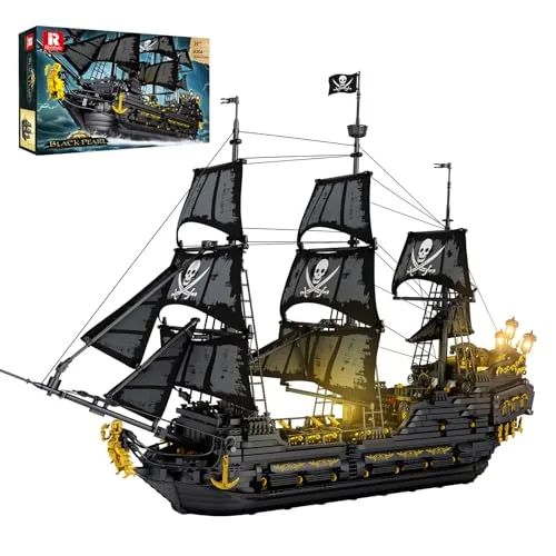 Reobrix 66036 Piratenschiff Modell Klemmbausteine,Groß Black Pearl Boot Schiff Bauspielzeugsets Mit Light, Segelschiff Modellbausatz，Geburtstagsgeschenk für Erwachsene und Jungen,(4708 Stücke)