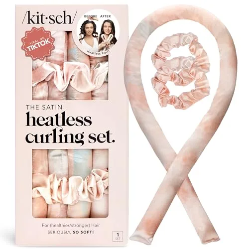 Kitsch Satin Locken ohne Hitze - Heatless Lockenwickler Stirnband für Kurzes & Langes Haar Lockenwickler über Nacht, Locken über Nacht, Heatless Curls Band, Lockenband, locken ohne hitze - Sunset