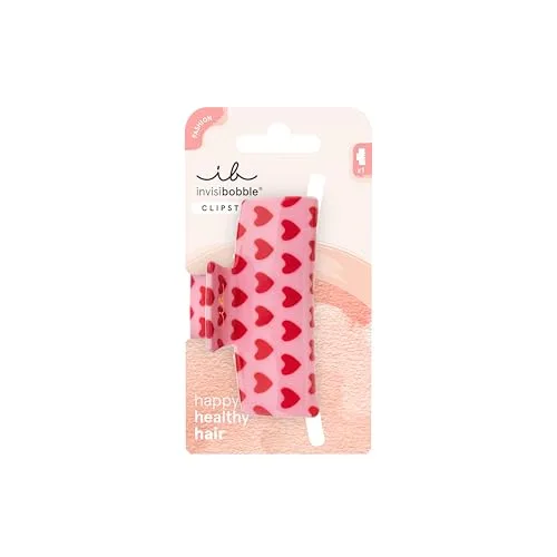 invisibobble CLIPSTAR M Love is in the Hair (1 Stück) – Haarspange mit Herz-Design für Damen, Kinder & Mädchen – Mittlere Größe für dünnes Haar – Haarspangen Set für romantische & verspielte Styles