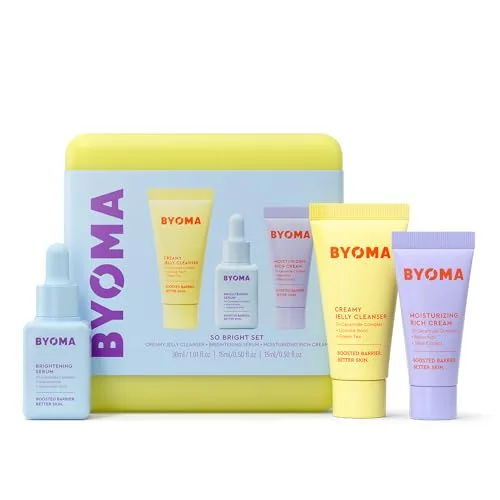 BYOMA ORIGINAL | So Bright Behandlungsset | Hautpflegeset - So Bright - Tri-CERAMIDE COMPLEX - (30 ml + 15 ml + 15 ml) | Mini-Reiniger mit reichhaltiger Creme, glänzendes Serum 1,0 fl oz, 0,5