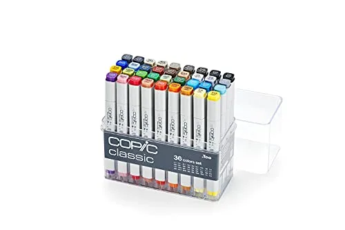 COPIC Classic Marker Set mit 36 Farben, professionelle Layoutmarker, alkoholbasiert, im praktischen Acryl-Display zur Aufbewahrung und einfachen Entnahme