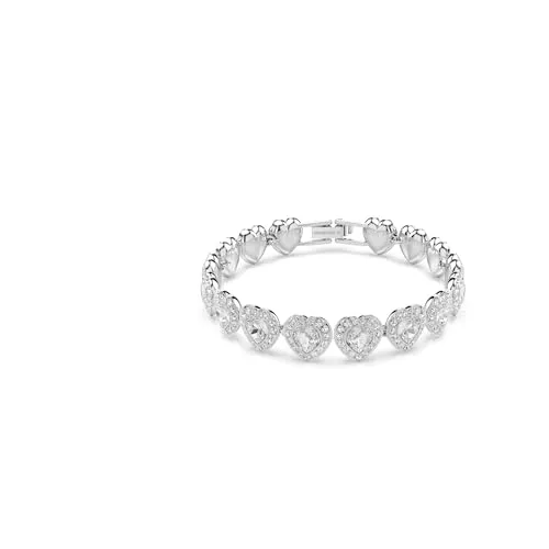 Swarovski Ariana Grande x Tennis Armband, Verschiedene Schliffe, Herz, Weiß, Rhodiniert