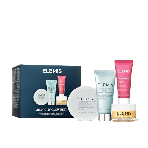 ELEMIS Midnight Glow Geschenkset – Superfood Midnight Facial 50 ml, Pro-Collagen Marine Cleanser & Reinigungsbalsam, Antioxidantien, veganes Anti-Aging-Hautpflegegeschenk für strahlenden Glanz