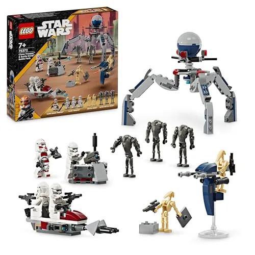 LEGO Star Wars 75372 Clone Trooper & Battle Droid Battle Pack, inkl. 4 Minifiguren, 5 Droiden und Speeder Bike mit Shooter - Bauspielzeug für Jungen und Mädchen ab 7 Jahren