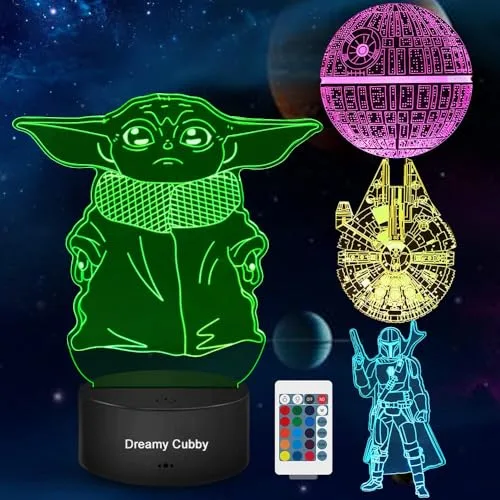 Dreamy Cubby Star Wars Geschenke 3D Lampe Spielzeug Nachtlicht mit 4 Mustern und 7 Farbwechsel Dekor Lampe - Perfekte Geschenke für Star Wars Fans Herren Jungen.