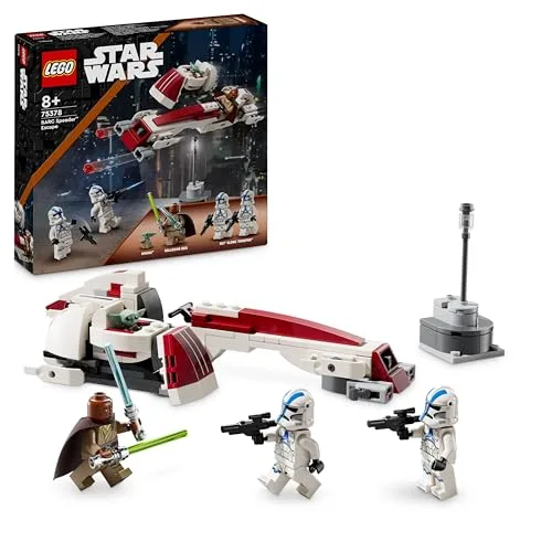 LEGO Star Wars Flucht mit dem BARC Speeder, The Mandalorian Set, Spielzeug-Bike mit Seitenwagen, enthält die Figuren Kelleran Beq und Grogu, Geschenk für Jungen und Mädchen ab 8 Jahren 75378