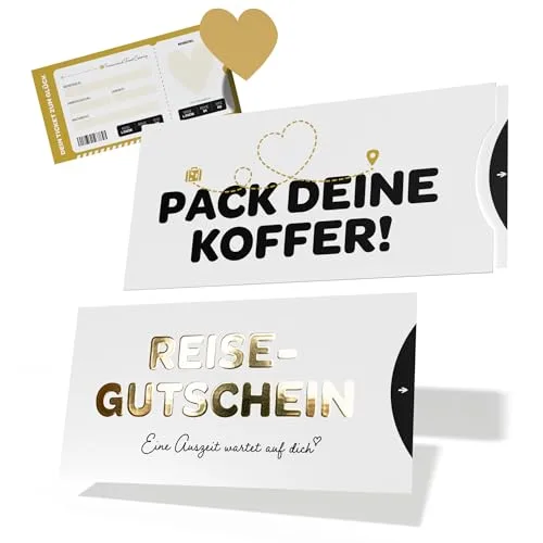 Creatastic - Reisegutschein Geschenk Verpackung, Hülle mit lustigem Spruch, Karte mit Golddruck und Rubbelaufkleber, Gutschein Reise, Flugticket Geschenk, Geburtstagskarte Freundin