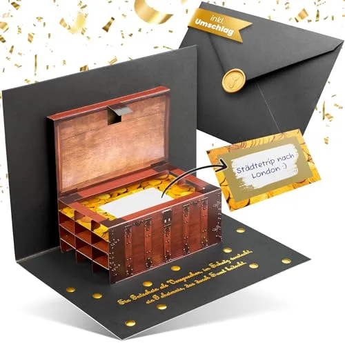 BASICBIRD Gutschein zum Selberausfüllen als PopUp Schatztruhe, Gutschein Karte Geburtstag mit Rubbelkarte, Gutscheine zum selber ausfüllen, Gutscheinkarten zum selbstausfüllen, Geburtstage, Geschenke