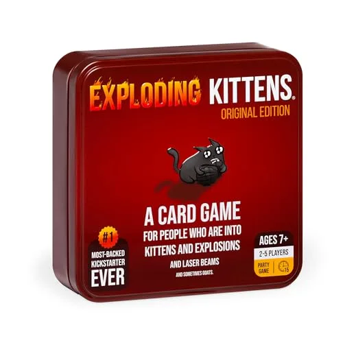 Exploding Kittens Original Edition in a Collectible TIN - Hilarious Card Game for Family - Party Game for Ages 7 and Up - 56 Cards - 2-5 Players - 15 Minutes of Play