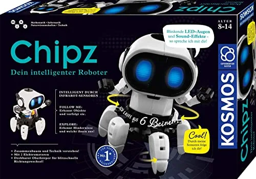 Kosmos 621001 Chipz - Dein intelligenter Roboter, für Kinder ab 8-14 Jahre, folgt Bewegungen, weicht Hindernissen aus, mit Licht- und Soundeffekte, Roboter Spielzeug, Bausatz, Experimentierkasten
