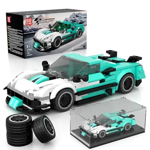 Mould King 27085 Technik Sportwagen Bausteinsets mit Acryl Vitrine Modellautos zum Sammeln, Geschenke für Kinder ab 8+ Jahren/Erwachsene Sammler Enthusiasten, (412 Teile)