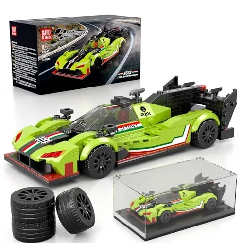 Mould King 27097 Technik Sportwagen Bausteinsets mit Acryl Vitrine Modellautos zum Sammeln, Geschenke für Kinder ab 8+ Jahren/Erwachsene Sammler Enthusiasten (399 Teile)