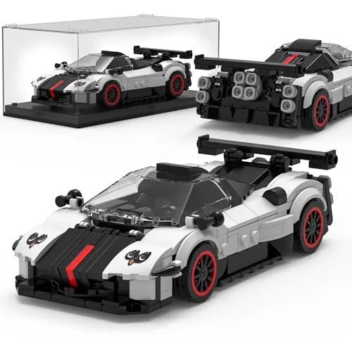 Mould King Technik Speed Champion Rennwagen Bausteine, Supersportwagen Klemmbausteine Zonda Cinque Auto Mit Acryl Vitrine, Modellautos zum Sammeln für Jugendliche und Erwachsene(383 Teile)