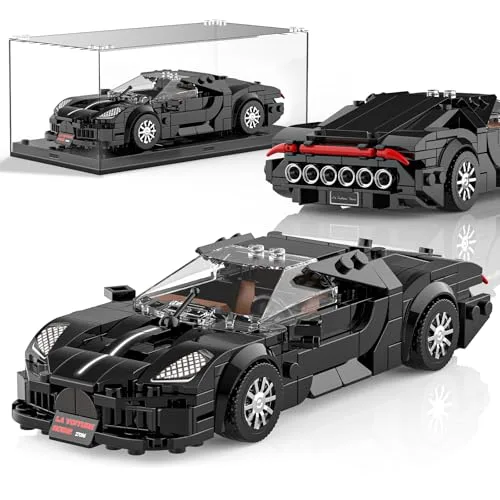 Mould King Technik Speed Champion Rennwagen Bausteine, 27096 Supersportwagen Klemmbausteine Voiture Noire Auto Mit Acryl Vitrine, Modellautos zum Sammeln für Jugendliche/Erwachsene(432 Teile)