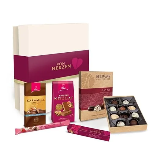 Geschenkbox mit Schokolade, Nougat und Pralinen (Von Herzen)